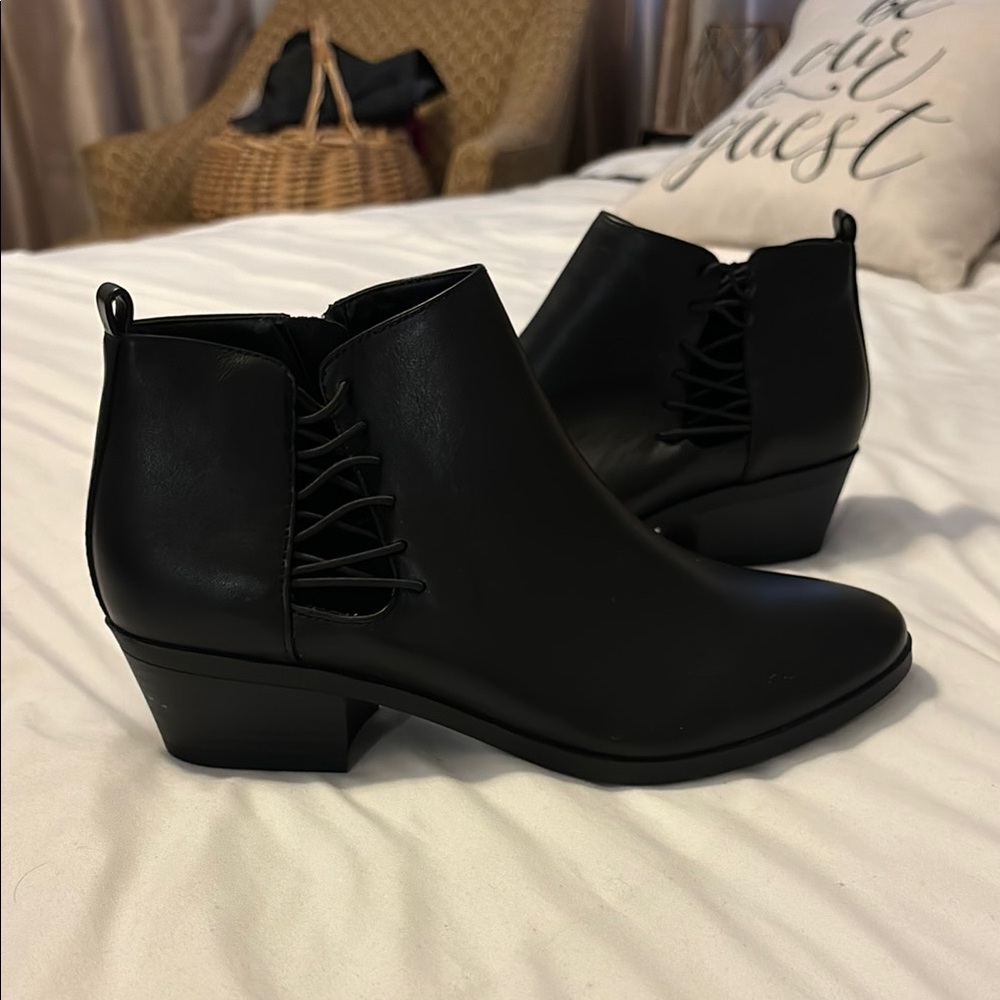 Black Ankle Boots with Side Lace Detail 8.5